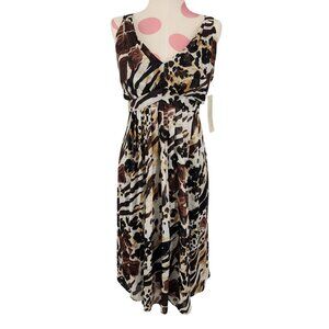 NWT Evan-Picone Dress Animal Print Flowy Sleeveless 12 Pleated Front Midi
